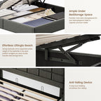 Lift Up Full Size Bed Frame with Storage, Upholstered Full Bed Frame with LED Lights Headboard and Charging Station, No Box Spring Needed, Easy Assembly - Dark Grey