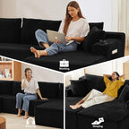 GNIXUU 133.5" Oversized U Shaped Black Boneless Sectional Couch with Cup Holders, Modular Sectional Cloud Sofa with Storage Pocket, Deep Seat Plush Corduroy Couches for Living Room, No Assembly! | easy to move around, 2 extra pillows, modular design
