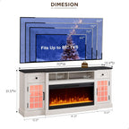 ACCOHOHO Farmhouse Fireplace TV Stand for 80 Inch TV, Entertainment Center w/ 36'' Electric Fireplace & LED Lights, Mordern Media Console with Storage Drawers & Cabinets for Living Room, White