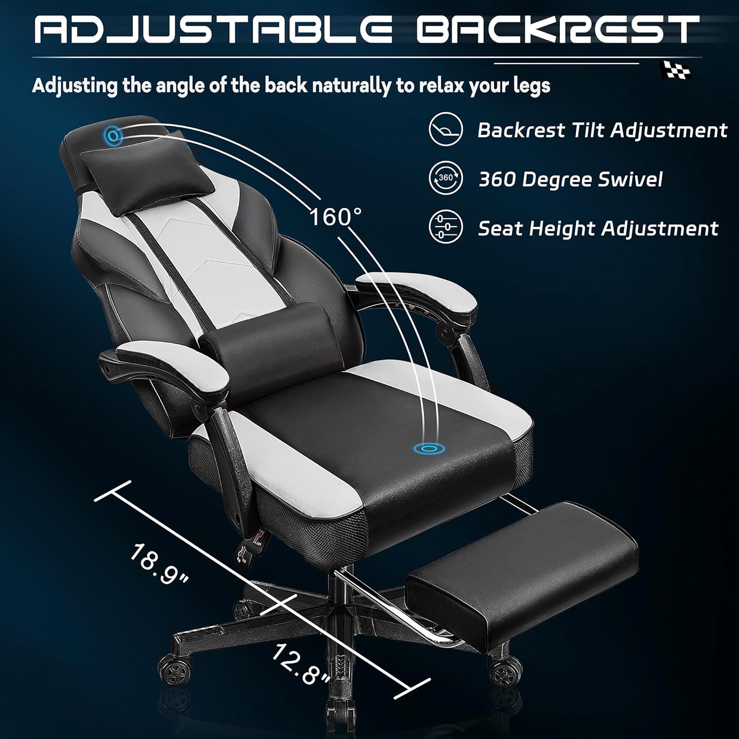 Meilocar Big and Tall Gaming Chair for Adults, 330lbs Heavy Duty Computer Chair with Footrest, Video Game Chair, Massage Lumbar Support, Wide Seat High Back Reclining Desk Chair, White