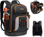 Tool Bag Backpack Heavy Duty 1680D Oxford, 75 Pockets & Loops Electrician Backpack, Large HVAC Tool Bags with Hard Bottom, Construction Work Technician Backpacks with 16’’ Laptop Compartment for Men
