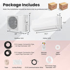 SIMOE 9000 BTU Enabled Mini Split, Air Conditioner & Heater with Inverter, Cools Up to 450 Sq.Ft, 115V, SEER2 19 Mini Split Air Conditioner, Wall-mounted AC, Pre-Charged, White