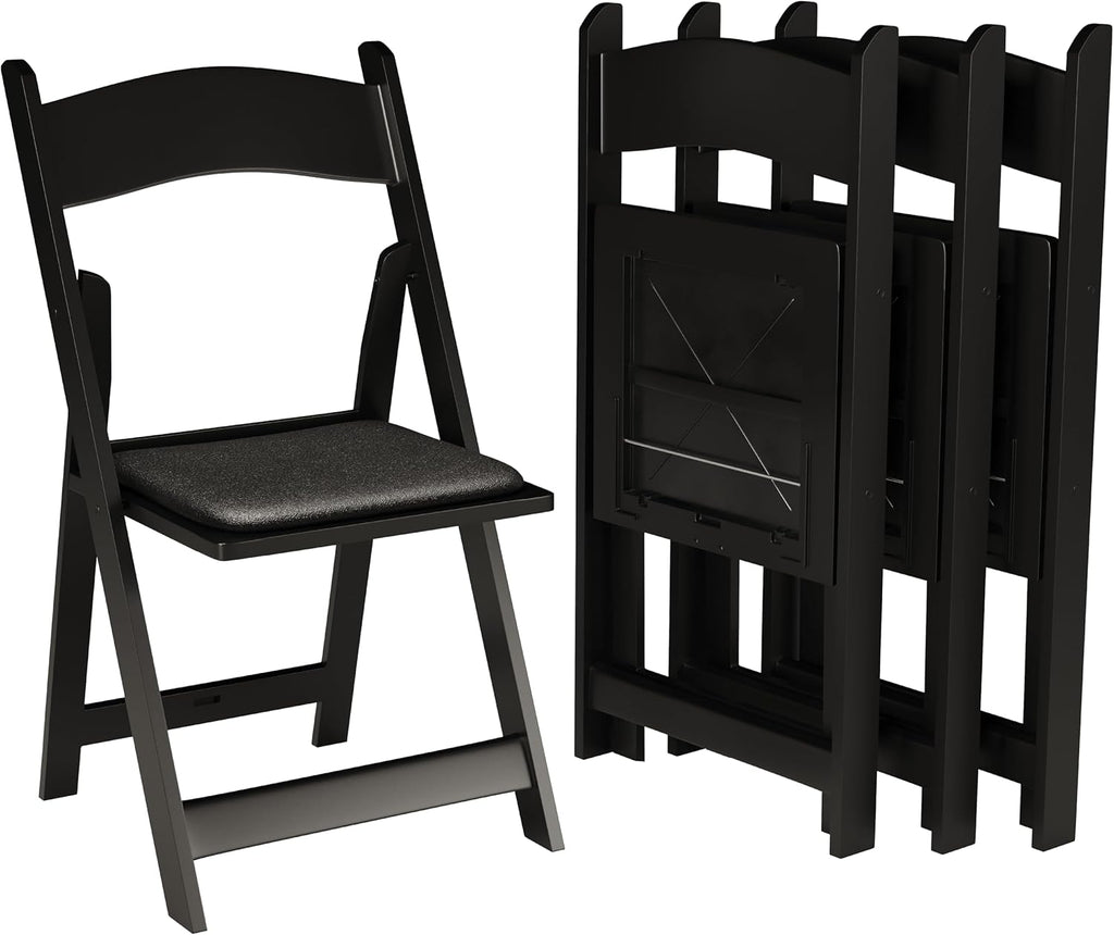 SIMPLEX 4 Black Resin Stackable Folding Chair - Comfortable Black Foldable Chair - Folding Chairs with Padded Seats - Indoor/Outdoor Folding Chairs for Events - Lightweight Foldable Chairs (4 Pack)