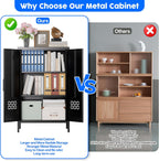 Metal Storage Cabinet with Adjustable Shelves,Metal Sideboard Cabinet with 2 Doors for Home,Office, 42" H x 26" W x 14" D,Assembly Required,Black
