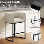 26" H Counter Height Bar Stools Set of 3, Modern Barrel Counter Stools with Backrest and Arms, Faux Leather Upholstered Accent Barstools for Kitchen Island,Support 450 LBS (Grayish White)