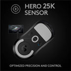 Logitech G PRO X Superlight Wireless Gaming Mouse, Ultra-Lightweight, Hero 25K Sensor, 25,600 DPI, 5 Programmable Buttons, Long Battery Life, Compatible with PC/Mac - Black