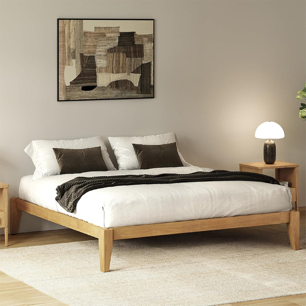 Thor Premium Solid Wood Bed Frame King, Japanese Joinery Bed Frame with Wood Slat Support, Platform Bed, No Box Spring Needed, Easy Assembly, Minimalist & Modern Style (Light Brown)