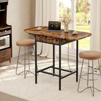 HOOBRO Bar Table, Folding Dining Table, 47.2-Inch Kitchen Table, Drop Leaf Extendabl Table with Outlets, Storage Drawer & Adjustable Feet for Kitchen, Rustic Brown and Black BF126UBT01