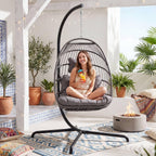 NICESOUL Swing Egg Chair with Stand Indoor Outdoor, Comfortable All Weather Wicker Patio Hanging Egg Shaped Chair with Cushions, 350lbs Capacity Hammock Chairs for Porch Balcony Bedroom, Dark Gray