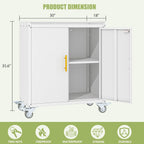 Metal Storage Cabinet with Wheels,Rolling Tool Cabinets with Doors and Adjustable Shelves,Lockable Garage Storage Cabinet,Heavy Duty Tool Chest for Home Office Utility Room,Assembly Required,White