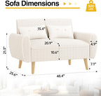 JAMFLY 47'' Small Loveseat Sofa, 2 Seat Compact Couch with Tapered Legs, White Upholstered Furniture, Solid Wood Frame, Comfy Foam Cushion, Easy Assembly for Small Spaces