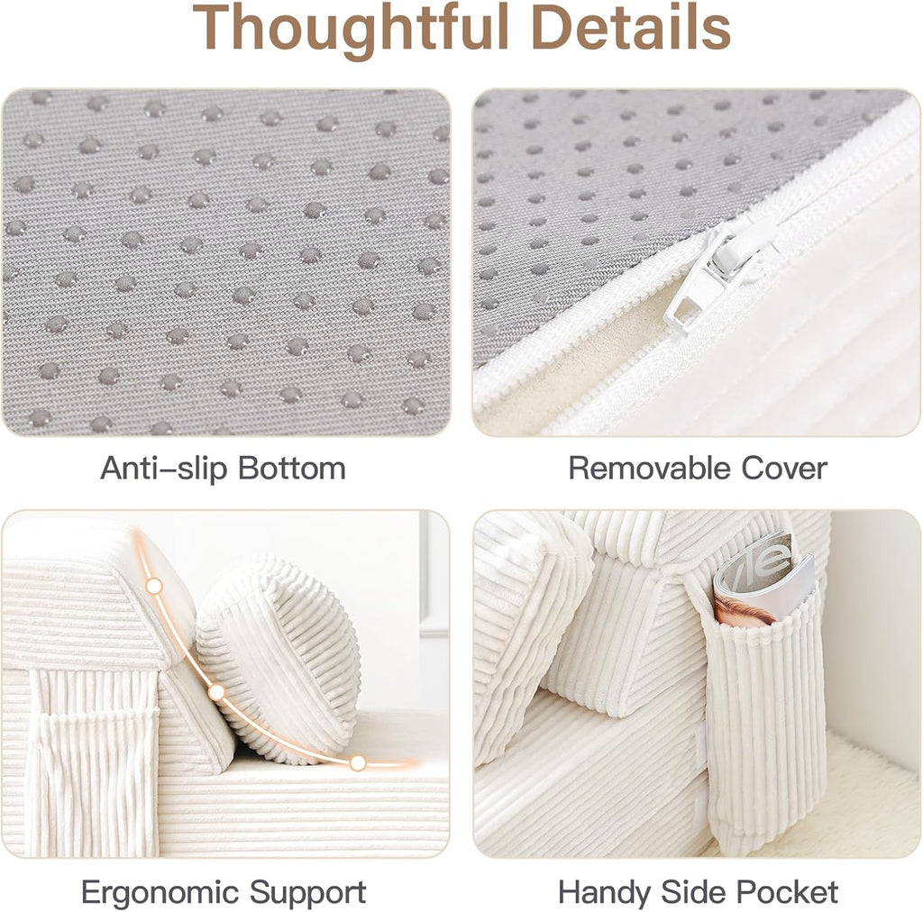Folding Sofa Bed with Pillow, Convertible Sleeper Chair, Comfy Floor Futon Couch Mattress Lounge Sofa for Adults Portable Fold Out Chair Bed for Living Room Bedroom, Single, Beige