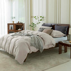 EVERLY 100% Pure Linen Duvet Cover Set Queen Size90X90Inch 3pcs (1 Duvet Cover,2 Pillowcases) Soft and Breathable for All Season with Coconut Button Closure, Suitable for Hot Sleepers-Linen-Queen