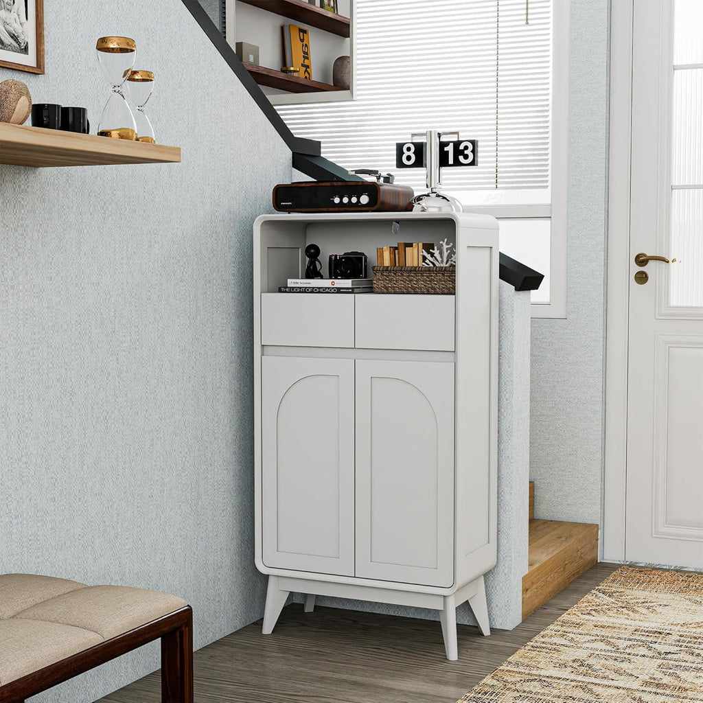 Kitchen Storage Cabinet, Buffet Cabinet with Doors and Adjustable Drawers, Modern Accent Sideboard Coffee Bar Cabinet for Living Room, Dining Room, Entryway, White