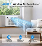 AKIRES Window Air Conditioner, 8,000BTU Air Conditioner Window Unit, Cools up to 350 Sq. Ft, Window AC with Cool, Fan, Dry, Sleep, Energy Saver, and Auto,6 Modes,24H Timer,Easy Install,Home,Office