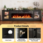 MXV 80" Fireplace TV Stand, Modern Entertainment Center with 50 Inch Smart Fireplace, Adjustable Shelf & Glass Door, Fire Place with WI-FI Enabled, TV Console for Living Room, Black