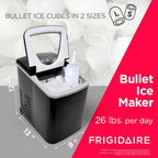 Frigidaire Countertop Portable, 26 lb per Day Bullet Ice Maker Machine (Black Stainless Steel)
