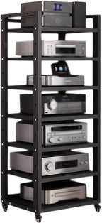 7 Tier Audio Rack Tower  CD Record Player Stereo Receiver AV Equipment Cabinet Display Rack  Weight Capacity 661 lbs  with Adjustable Wooden Shelves for Home (7 Tier Black)