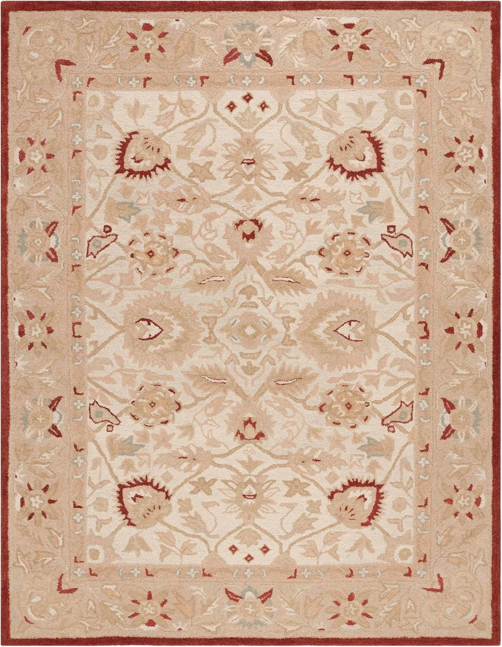 SAFAVIEH Anatolia Collection Area Rug - 8' x 10', Beige & Rust, Handmade Traditional Oriental Wool, Ideal for High Traffic Areas in Living Room, Bedroom (AN512E)