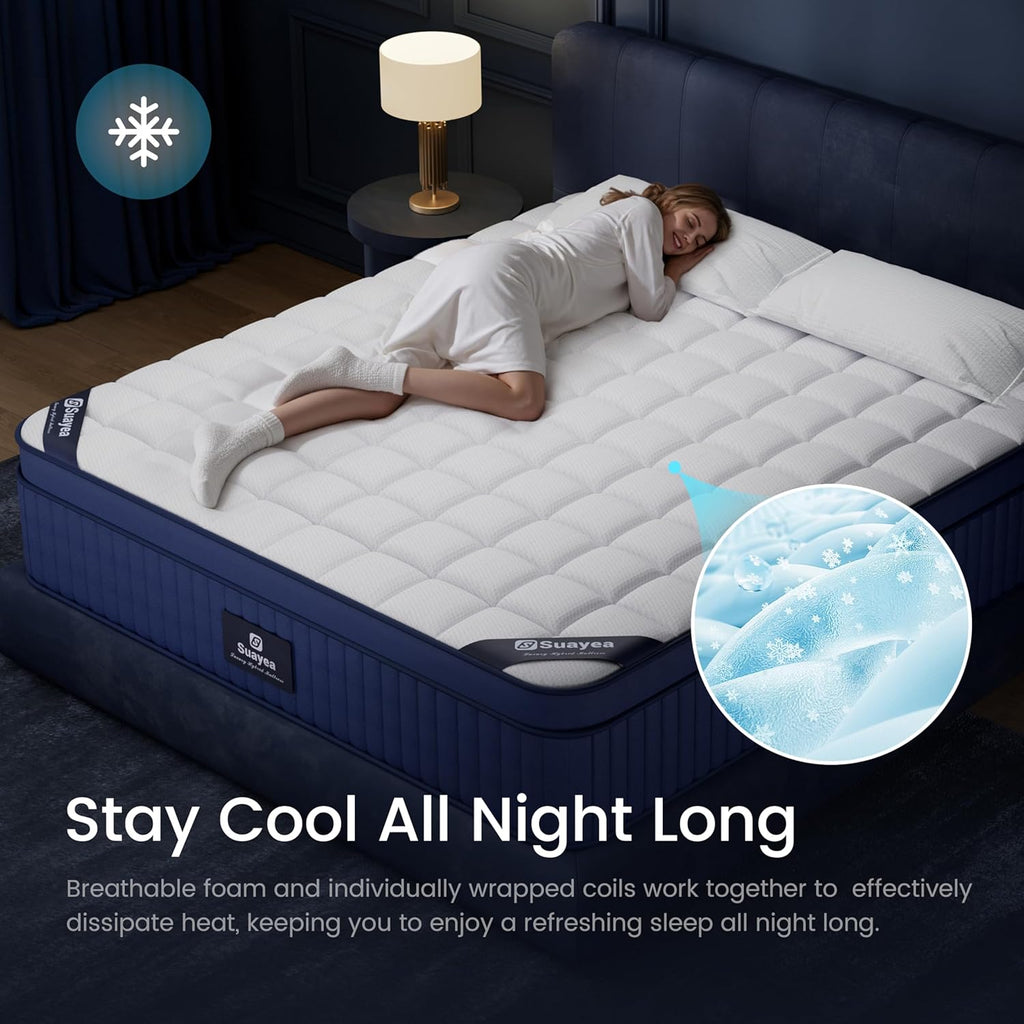 Cal King Mattress, 14 Inch California King Size Mattress in a Box, Medium Pocket Spring and Gel Memory Foam for Superior Comfort, Pressure Relief, Strong Edge Support