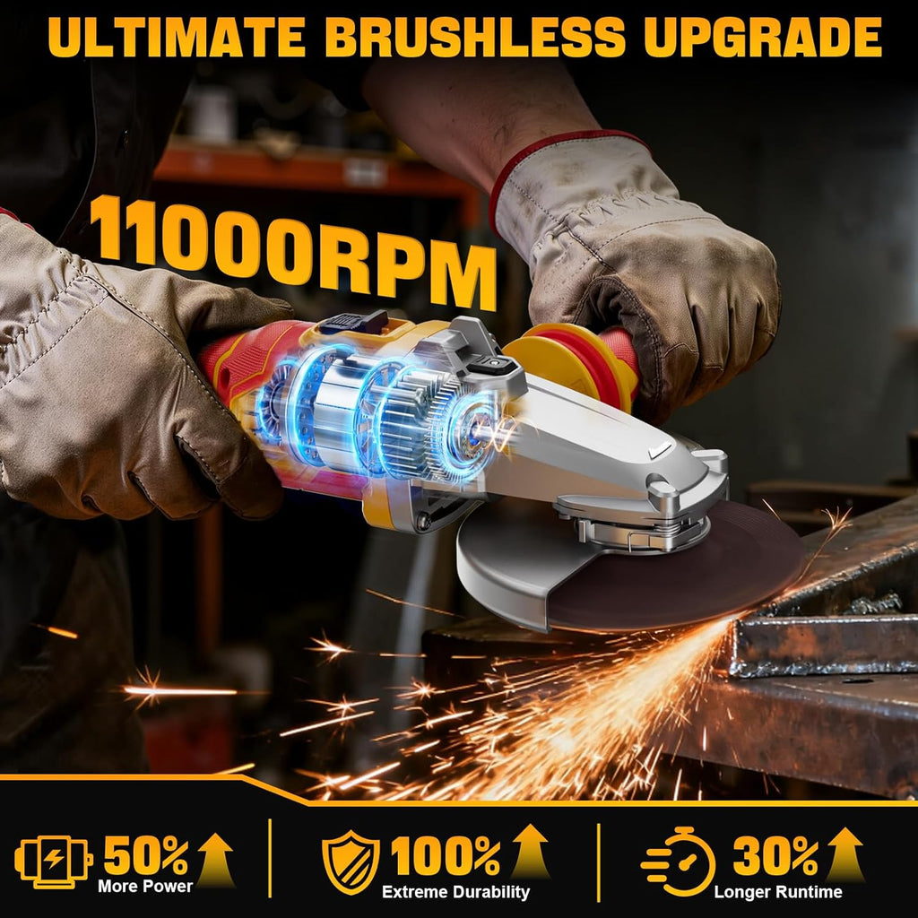 Ecarke Flathead Angle Grinder Compatible with DeWalt 20V Battery, 4-1/2" to 5",11000RPM, Anti-Vibration & Gyroscope Safety System,Tool-Free Guard, Angle Grinder for Tight Spaces Grinding (Tool Only)