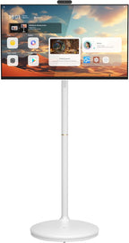 32" 2K Smart Portable TV  Rolling Android Tablet on Wheels  Touchscreen Monitor  Rechargeable Battery  Full Swivel Rotation  20W Audio Snap-on Camera