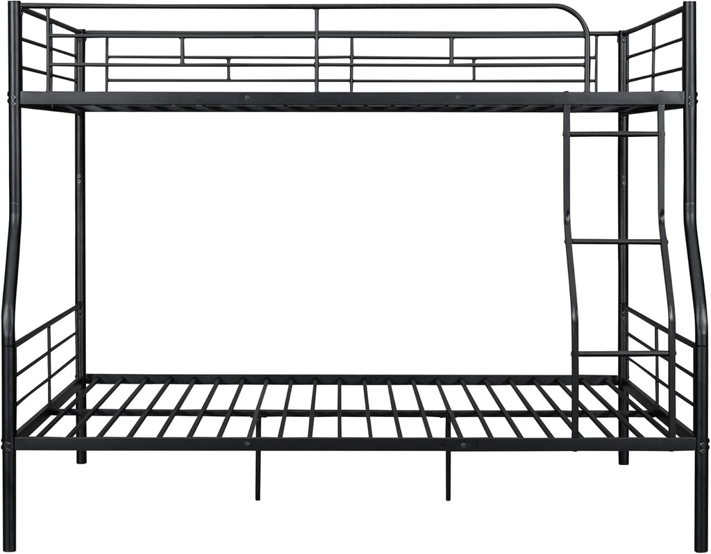 Full XL Over Queen Metal Bunk Bed,Heavy-Duty Metal Bunk Bed Fame with Ladder&Full-Length Guardrails,Convertible into 2 Individual Twin Beds for Kids,Teens,and Adults,Under-Bed Storage Space,Black