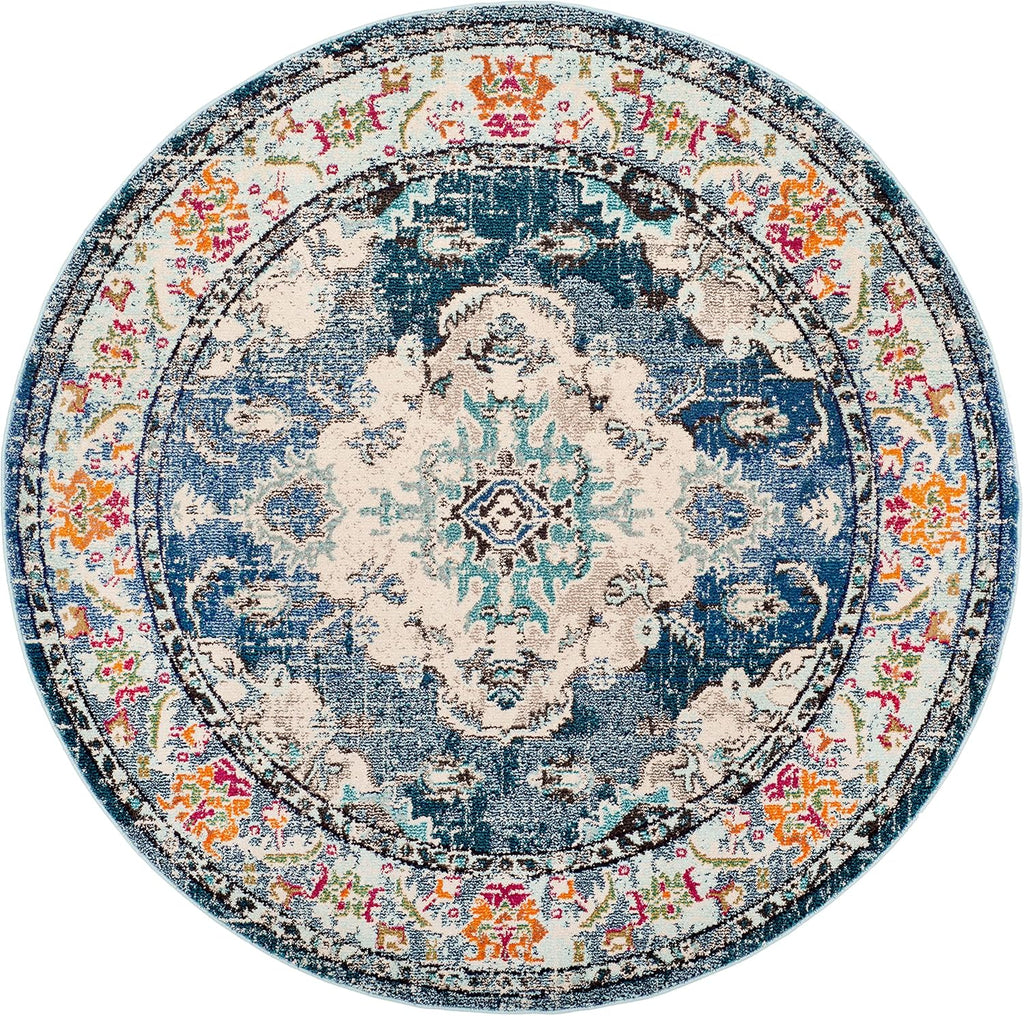 SAFAVIEH Monaco Collection Area Rug - 10' Round, Navy & Light Blue, Non-Shedding & Easy to Clean, Distressed Medallion Design, Ideal for Living Room, Bedroom, Dining Space (MNC243N)
