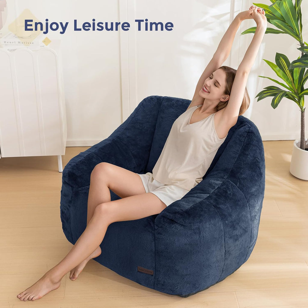 MAXYOYO Bean Bag Chair, Comfy Bean Bag Sofa with Back Support, Faux Fur Bean Bag Chair for Adults and Kids, Stuffed Floor Sofa for Living Room, Bedroom, Apartment, Navy