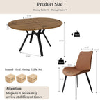 Extendable Round Dining Table Set for 4-6 People, 43.3"-59.1" Extendable Kitchen Table with 4 Upholstered Chairs, Space Saving for Kitchen Dining Room (Walnut Table+4 Brown Chairs)