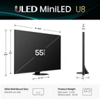 Hisense 55" Class U8 Mini-LED ULED 4K UHD Google Smart TV (55U8QG  2025 Model) - QLED  Native 165Hz  VRR 288  Up to LD5600  5000 Nits  HDR10+  Dolby Vision IQ · Atmos  IMAX Enhanced  4.1.2 Ch Audio
