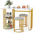 Giantex 3-Piece Dining Table Set for 2, Rectangular Kitchen Table with 2 Stools, 2-Tier Storage Shelf, Upholstered Seat, Faux Marble Top, Metal Frame, Dinette Desk, Breakfast Desk for Small Space