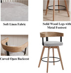 LukeAlon Linen Upholstered Counter Stools Set of 2, 360° Swivel Wooden Kitchen Stools with Wood Full Back Mid Century 26.25" Seat Height Low Barstools for Dining Room Kitchen Island, Grey
