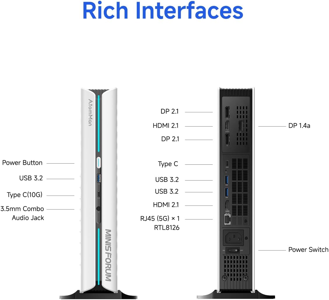 MINISFORUM G1 Pro Gaming Mini PC  Ryzen 9 8945HX  16C/32T up to 5.4GHz  GeForce RTX 5060 8GB GDDR7 32GB DDR5  1TB SSD  5GbE  Wi-Fi 7  Quad 4K  245W Performance Compact Desktop