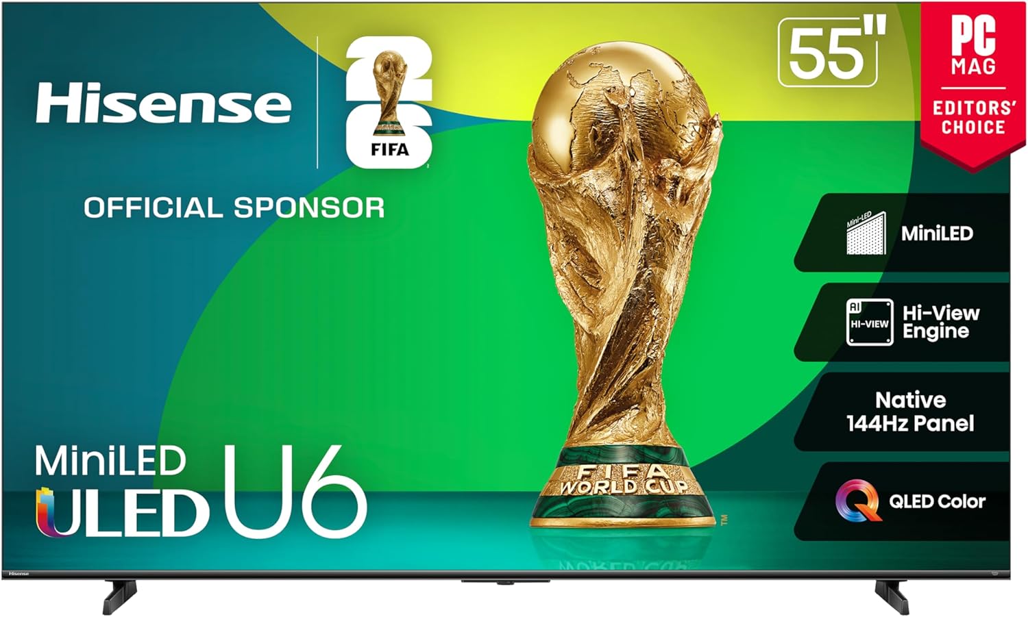 Hisense 55" Class U6 Series Mini-LED 4K UHD Smart Fire TV (55U65QF  2025 Model) - QLED  Native 144Hz  HDR10+  Dolby Vision IQ  Dolby Atmos  Game Mode Pro  ALLM  Alexa Built in  Black