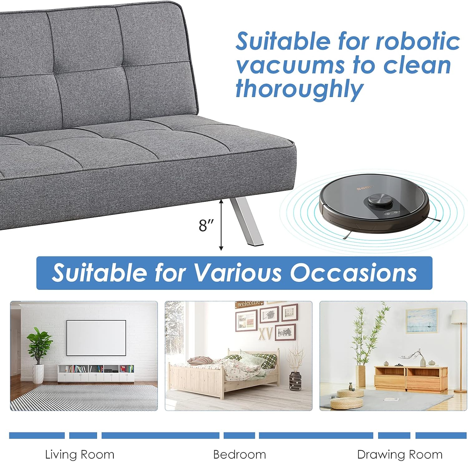 Giantex 3-Seat Convertible Sofa Bed, Sofa Bed w/ 3 Adjustable Angles, Line Fabric & High-Density Sponge, Durable Wood Frame &Sturdy Stainless-Steel Feet, Suitable for Living Room, Bedroom
