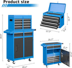 AirWire 5-Drawer Rolling Metal Tool Storage Cabinet with Detachable Top Tool Box, for Garage Workshop - Blue