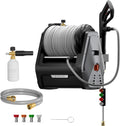 Giraffe Tools Grandfalls Retractable Wall Mount Pressure Washer Plus  Electric Power Washer with 100ft Pressure Hose  Max 2900PSI 2.2 GPM  Automatic Rewind  Any Length Lock  Dark Silver