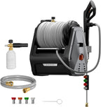 Giraffe Tools Grandfalls Retractable Wall Mount Pressure Washer Plus  Electric Power Washer with 100ft Pressure Hose  Max 2900PSI 2.2 GPM  Automatic Rewind  Any Length Lock  Dark Silver