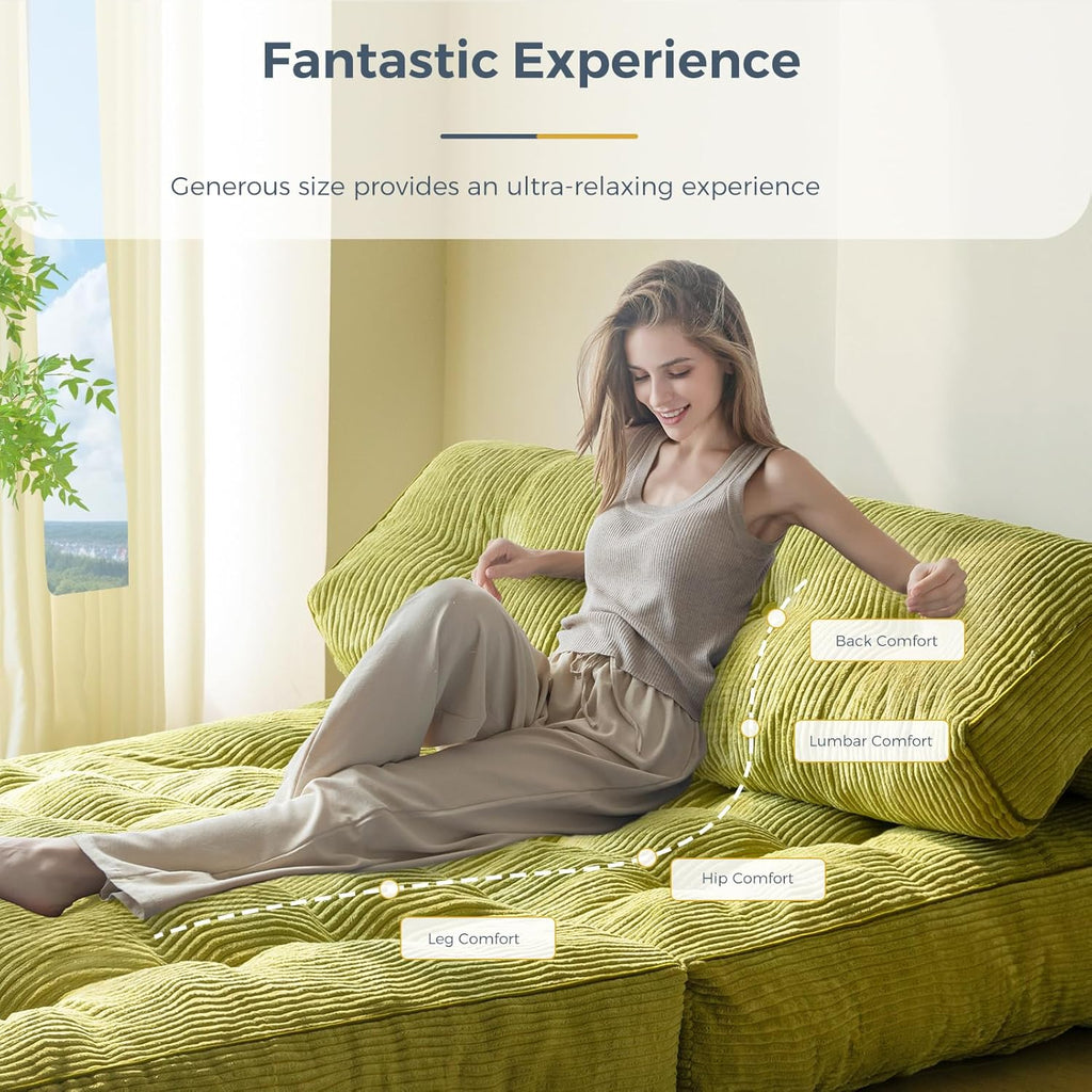 MAXYOYO Folding Sofa Bed, Convertible Sleeper Chair with Pilow Foldable Mattress with Back Support, Portable Fold Out Chair Bed for Living Room Bedroom, Green Double