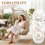 BULEXYARD Outdoor Patio Egg Chair Without Stand, 350 Lbs Foldable Rattan Swing with Comfy Cushion, Relaxing Boho Hanging Hammock Basket Seat for Bedroom Balcony Backyard Tree Indoor Mount, Beige