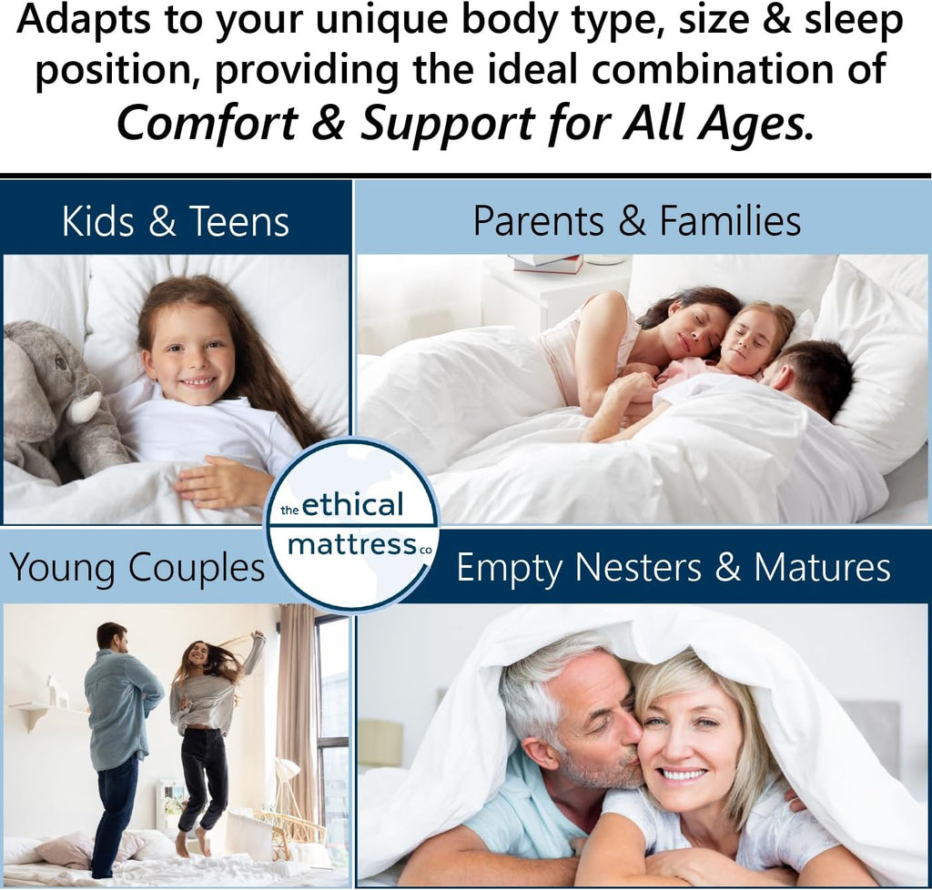 Ethical Mattress CO 10" Toxin-Free Hybrid Mattress, Made in The USA with Organic Cotton, Wool, Latex & Pocketed Coils (No Fiberglass or Polyfoams) Comfortable & Supportive Bed-in-Box - Queen Size