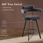 26'' Swivel Counter Height Stools with Round Back, Faux Leather Upholstered Bar Stools with Metal Legs, Armrest, Modern Counter Stools for Kitchen Island, Dining Room (Black, Set of 2)
