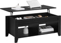 Yaheetech Black Coffee Table, Lift Top Coffee Tables with Hidden Storage Compartment & Open Shelf, Lift Tabletop Pop-Up for Living Room Reception, 47.5inch L