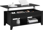 Yaheetech Black Coffee Table, Lift Top Coffee Tables with Hidden Storage Compartment & Open Shelf, Lift Tabletop Pop-Up for Living Room Reception, 47.5inch L