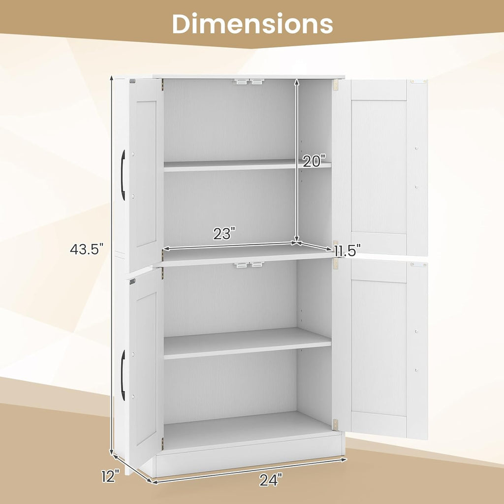 Giantex Bathroom Cabinet, 43.5” Storage Cabinet with Doors & Adjustable Shelves, Kitchen Pantry, Storage Organizer for Living Room Dining Room Study (White)