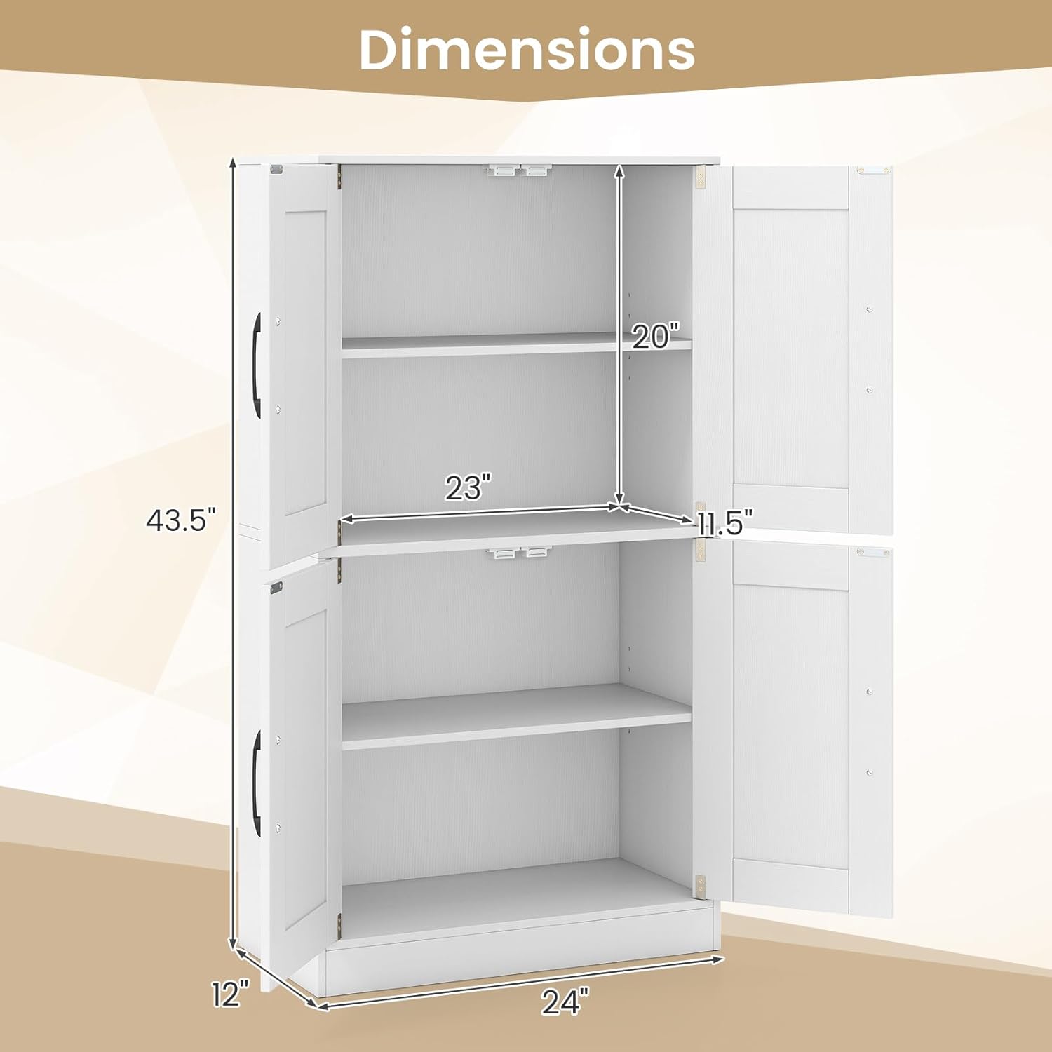 Giantex Bathroom Cabinet, 43.5” Storage Cabinet with Doors & Adjustable Shelves, Kitchen Pantry, Storage Organizer for Living Room Dining Room Study (White)