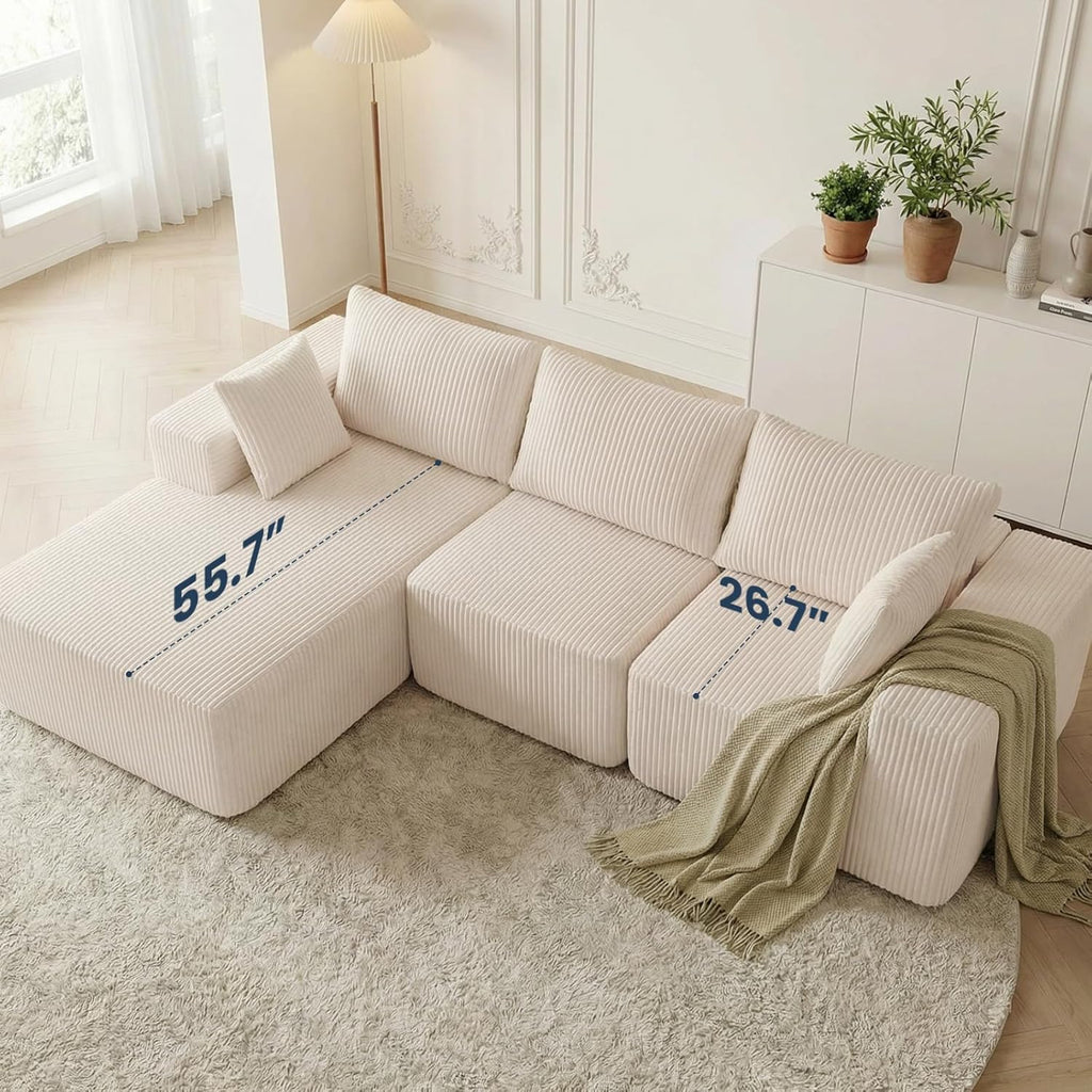 DUMOS 108" Boneless Couch, Cloud Sectional Couch with L-Shape Chaise, Modular Sectional Sofa with Deep Seat, Upholstered Couch for Living Room Bedroom, No Assembly Required (Beige, Left Facing Chaise)