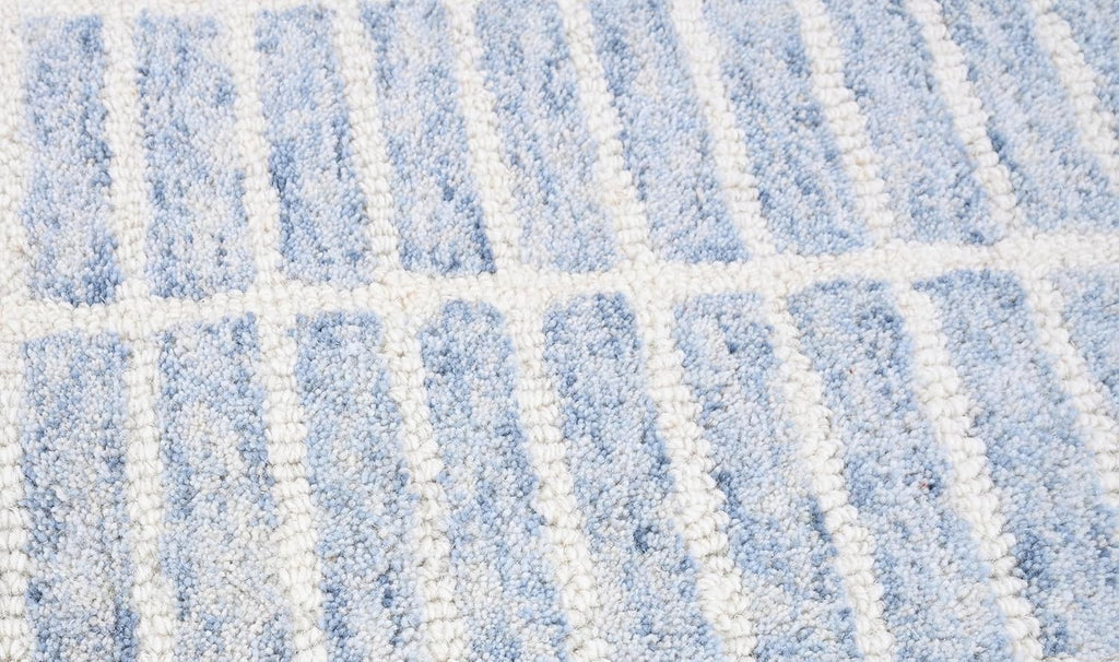Hand-Tufted 100% Wool Area Rug – Unique Modern Geometric Grid Pattern, Soft Plush Textured Carpet for Living Room, Bedroom, Dining Room & Entryway (Blue, 8' x 10')