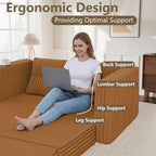 HABUTWAY Folding Sofa Bed, 2 in 1 Convertible Sleeper Chair with Pillow, Portable Fold Out Chair Bed with Armrest, Comfy Floor Couch, Lazy Sofa for Living Room Bedroom Dorm Home Office, Orange